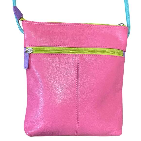 iii New York Genuine Leather Colorblock Crossbody Bag rainbow Retro Y2K purse - Picture 3 of 11